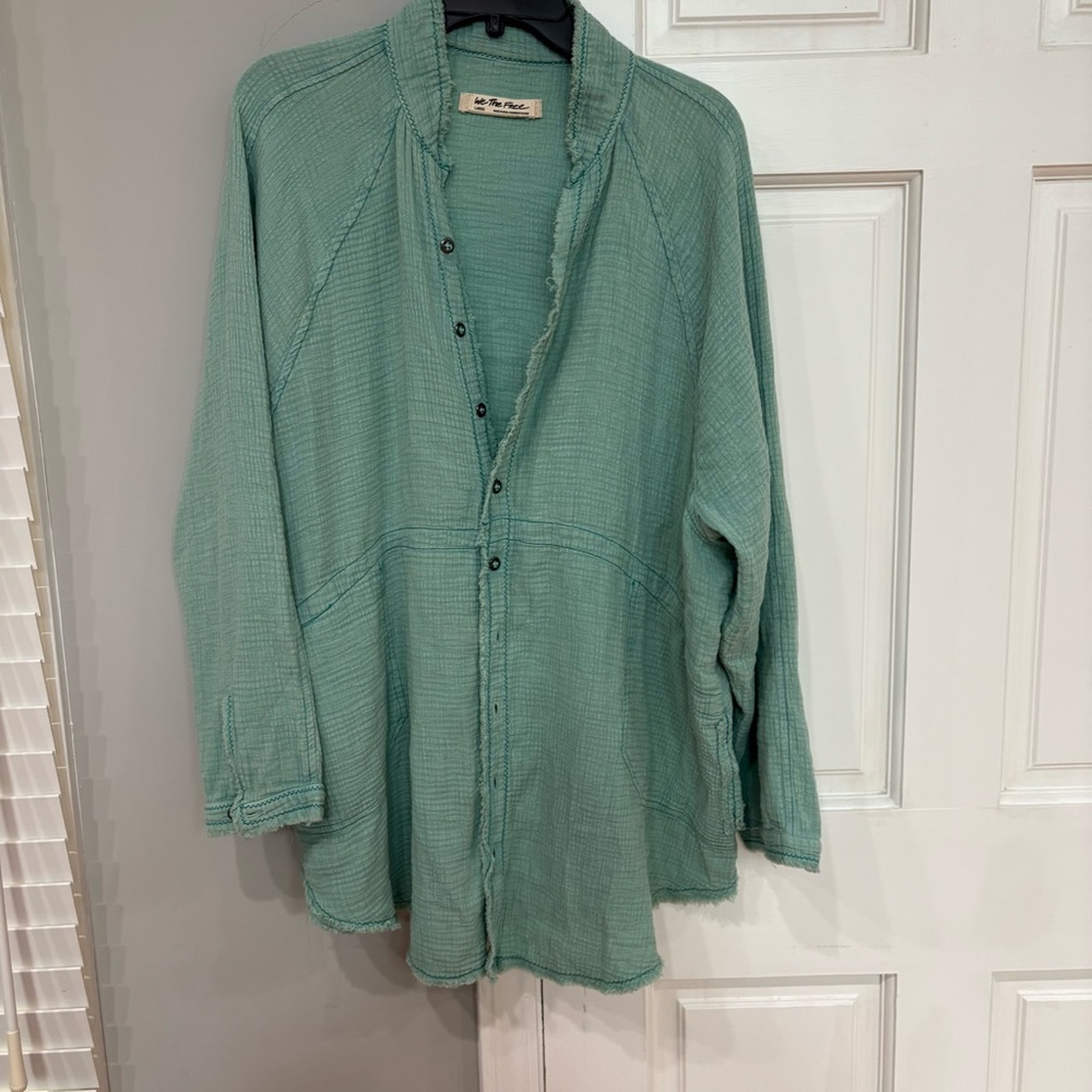 We The Free Sea Glass Green Lightweight Button-Up Shirt
